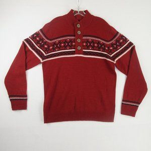 Jeans by Buffalo Nordic Intarsia Sweater Size L Red Black White Wool Blend